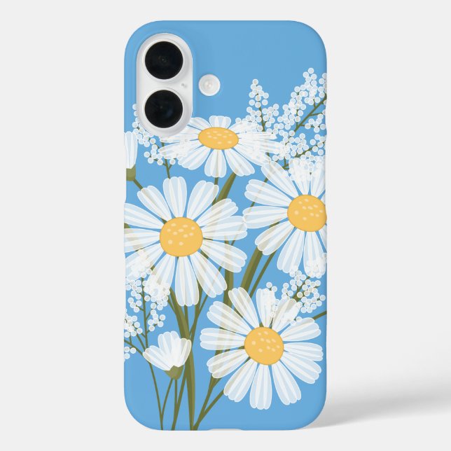 Elegant Floral White Daisies on Blue Case-Mate iPhone Case (Back)