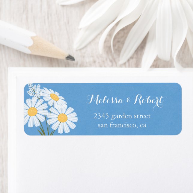 Elegant Floral White Daisies on Blue Wedding (Insitu)