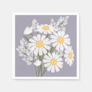 Elegant Floral White Daisies on Lavender Napkin