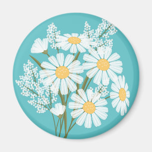 Elegant Floral White Daisies on Teal Magnet