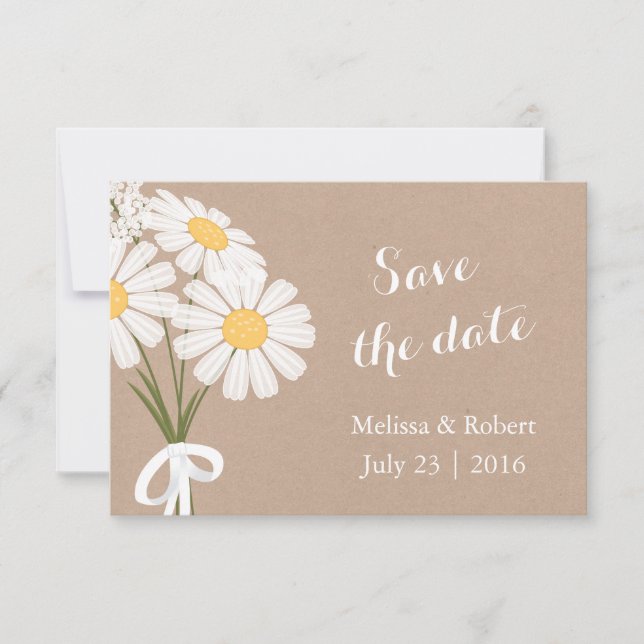 Elegant Floral White Daisies Save the Date Wedding (Front)
