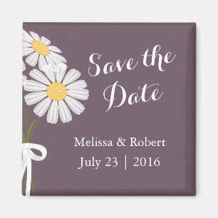 Elegant Floral White Daisies Save the Date Wedding Magnet