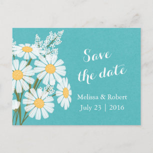 Elegant Floral White Daisies Teal Save the Date Announcement Postcard