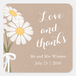 Elegant Floral White Daisies Thank You Wedding Square Sticker