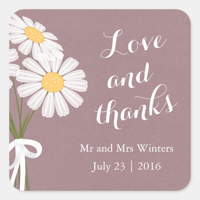 Elegant Floral White Daisies Thank You Wedding Square Sticker (Front)