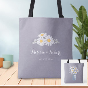 Elegant Floral White Daisies Wedding Favour Tote Bag