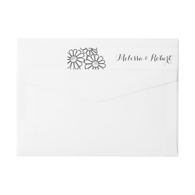 Elegant Floral White Daisies Wedding Wrap Around Label (Back)