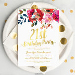Elegant Floral White Gold 21st Birthday Party Invitation<br><div class="desc">Elegant twenty-first birthday party invitations featuring a classic white background,  watercolor floral display,  a stylish faux gold foil typographic title and a modern birthday celebration template.</div>