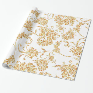 Elegant Floral White Gold Wrapping Paper
