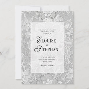 Elegant Floral White Lace Wedding Invitation