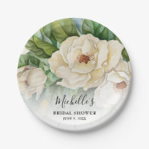 Elegant Floral White Magnolia Bridal Shower Name