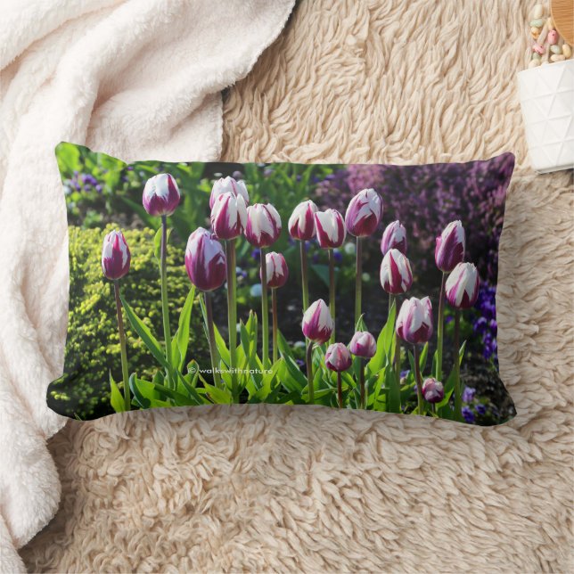Elegant Floral White Purple Tulips Lumbar Pillow (Blanket)