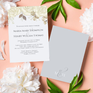 Elegant Floral White Rose Classic Traditional Invitation