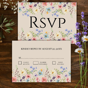 Elegant Floral Wildflower Beige Wedding RSVP Card