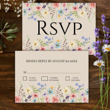 Elegant  Floral Wildflower Beige Wedding RSVP 