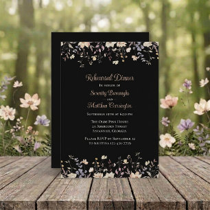 Elegant Floral Wildflower Black Boho Bridal Shower Invitation Postcard