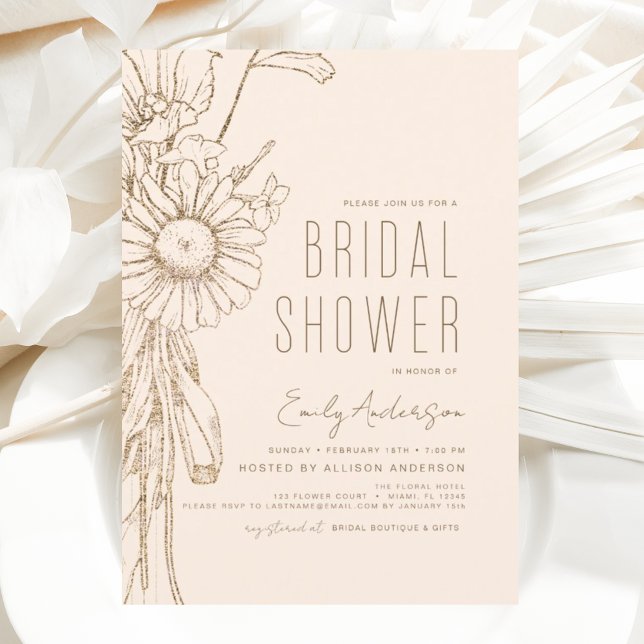 Elegant Floral Wildflower Bridal Shower Gold Foil Invitation (Creator Uploaded)