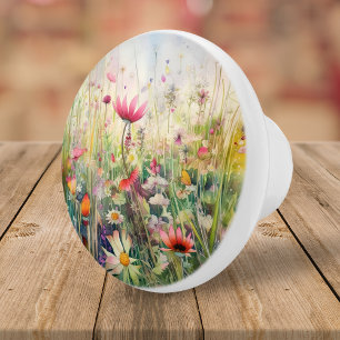 Elegant Floral Wildflower Watercolor Botanical Ceramic Knob