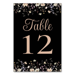 Elegant Floral Wildflowers Black Boho Wedding Table Number