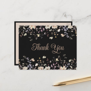 Elegant Floral Wildflowers Black Wedding Thank You Postcard