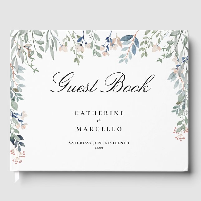 Elegant Floral Wildflowers Cascade Wedding Guest Book (Front)