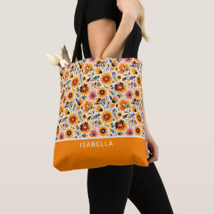 Elegant Floral Wildflowers Personalize Monogram Tote Bag