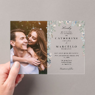 Elegant Floral Wildflowers Photo Wedding Acrylic Invitations