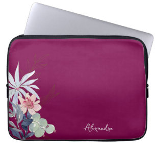 Elegant Floral Wine Red Abstract  Laptop Sleeve