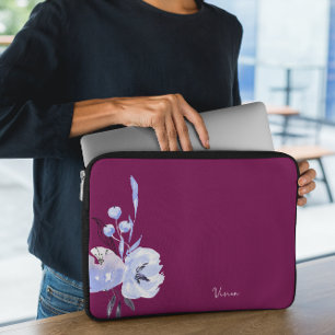 Elegant Floral Wine Red Abstract Laptop Sleeve
