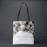 Elegant floral winter chic wedding bridesmaid tote bag<br><div class="desc">Elegant winter or late autumn fall wedding stylish bridesmaid / maid of honour / flower girl / mother of the bride / mother of the groom / matron of honour custom tote bag featuring a beautiful white ivory peonies greenery bouquet with seasonal branches, foliage, and leaves. Easy to personalize with...</div>