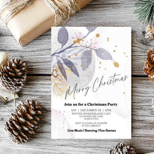 Elegant Floral Winter Christmas Party Invitation (Creator Uploaded)