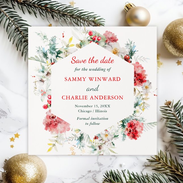Elegant Floral Winter Wedding Save The Date Invitation (Creator Uploaded)