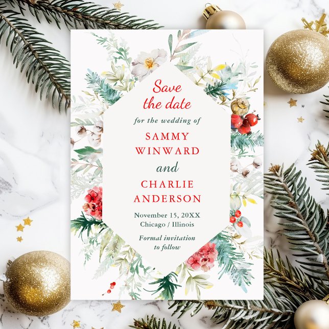 Elegant Floral Winter Wedding Save The Date Invitation (Creator Uploaded)