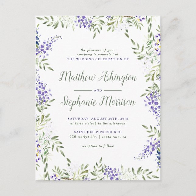 Elegant Floral Wisteria Frame Wedding Invitation Postcard (Front)