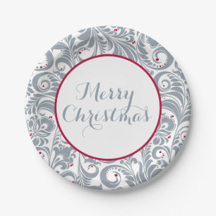Elegant Floral with Berries   Merry Christmas Paper Plate