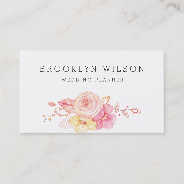 Elegant Floral With Pearls Wedding Planner Business Card (Front)