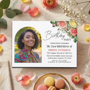Elegant Floral with Photo 23rd Birthday Party  Invitation