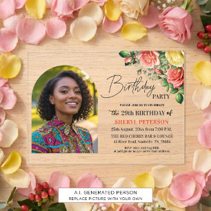 Elegant Floral with Photo 29th Birthday Party Acrylic Invitations