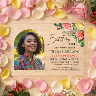 Elegant Floral with Photo 32nd Birthday Party  Acrylic Invitations