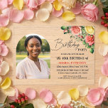 Elegant Floral with Photo 40th Birthday Party  Acrylic Invitations<br><div class="desc">Elegant,  colorful,  joyful design with watercolor roses and 1 special photo. Customize the details for a unique and chic Birthday Celebration.</div>