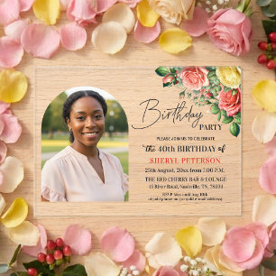Elegant Floral with Photo 40th Birthday Party  Acrylic Invitations