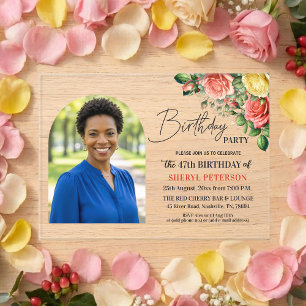 Elegant Floral with Photo 47th Birthday Party  Acrylic Invitations