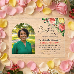 Elegant Floral with Photo 54th Birthday Party  Acrylic Invitations
