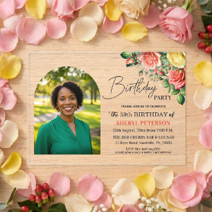 Elegant Floral with Photo 59th Birthday Party  Acrylic Invitations