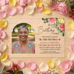Elegant Floral with Photo 70th Birthday Party  Acrylic Invitations<br><div class="desc">Elegant,  colorful,  joyful design with watercolor roses and 1 special photo. Customize the details for a unique and chic Birthday Celebration.</div>