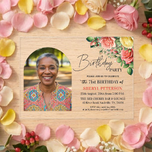 Elegant Floral with Photo 71st Birthday Party Acrylic Invitations