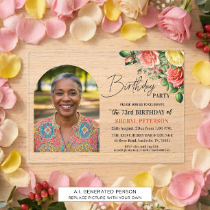 Elegant Floral with Photo 73rd Birthday Party Acrylic Invitations
