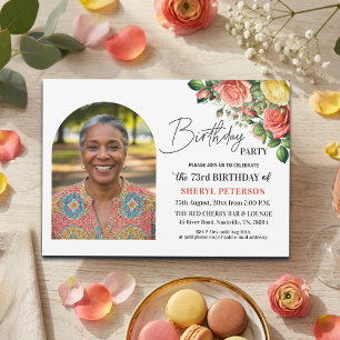 Elegant Floral with Photo 73rd Birthday Party Invitation