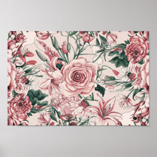 Elegant Floral with Roses, Lilies, and Chrysanthem Poster