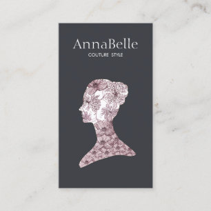 Elegant Floral Woman's Face Beauty Salon Business Card
